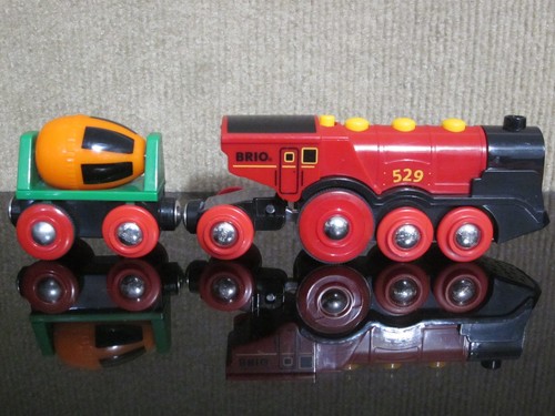 Brio Mighty Red Locomotive Engine Magnetic Train Battery Operated & Cement Mixer