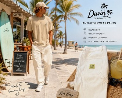 Duvin Design Co Anti-Workwear Carpenter Pants Ivory Utility Relaxed Fit NWOT