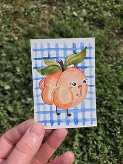 Tarjeta de arte ACEO lindo tipo arándano caprichoso fruta estrellas doradas este jengibre crea