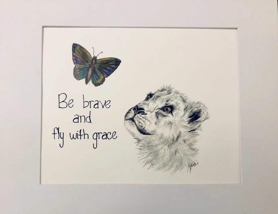 Impresión artística mariposa león, cita inspiradora, decoración de pared animal motivacional Foto 2 de 2