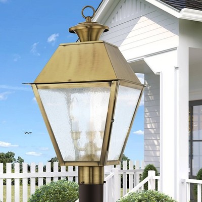 Mansfield 22'' High Antique Brass 3-Light Outdoor Post Light