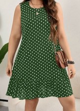 Women’s Shein Summer Dress Size 18 Green & White Polka Dot Spotted Print Next DP