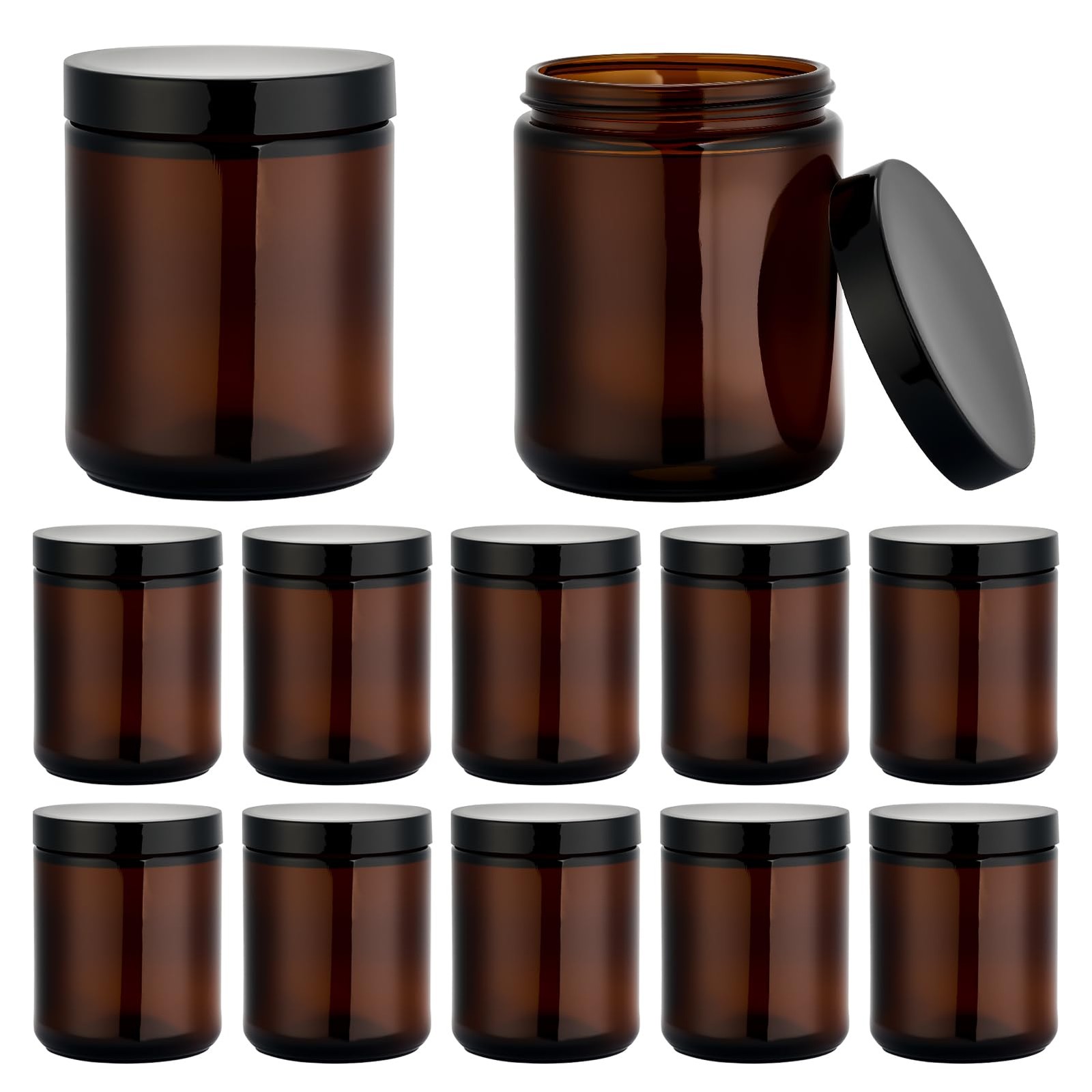 Hoa Kinh 8oz Amber Glass Jars with Lids - 12Pack Empty Airtight Storage Conta...