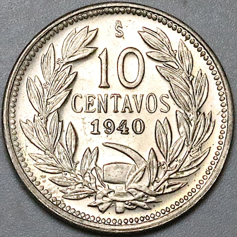 1940 Chile 10 Centavos Condor Bird Santiago Mint Gem BU Coin (25090705R) - Image 2 of 2