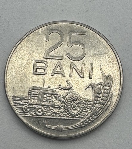 Romania 1966 25 Bani Coin Tractor Wheat Stalks ROMA#25-01