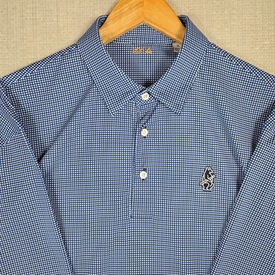 CHICAGO CUBS x 1914 LOGO Mens XL Performance Polo Shirt Blue White Check Golf