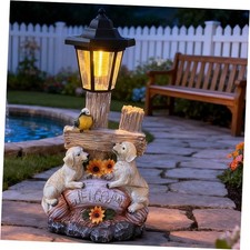 Outside Dog Statue with Solar Lantern, Garden Welcome Sign Dog Solar Figurines