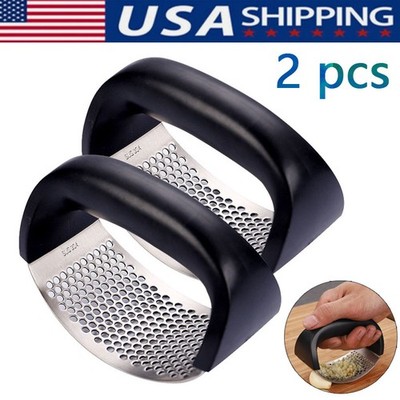 2 Pcs Garlic Press, Ergonomic Handle, Easy Squeeze, Compact Kitchen Gadget.
