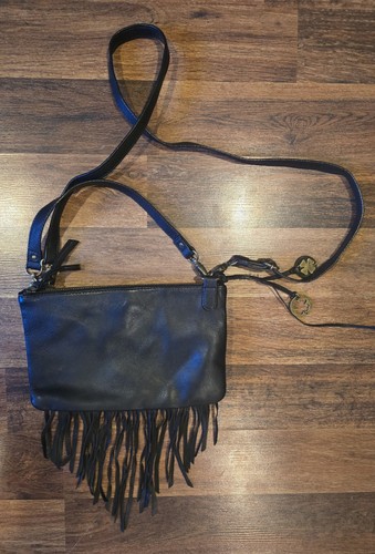 Lucky Brand Black Leather Fringe Shoulder Crossbody Handbag Purse Bag Boho - Bild 2 von 12