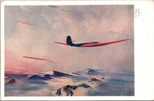 Red-Winged Giant Soviet Jet Over Mountains Aviation Art 1950s - Photo Postcard