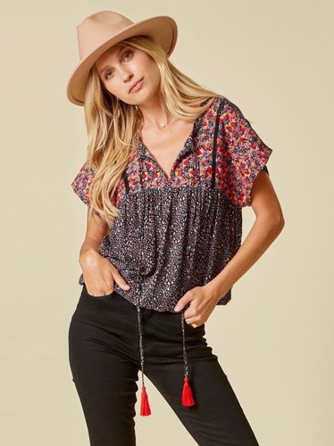 Savannah Jane mehrfarbiges besticktes Top Leopardenmuster Größe 1X Einzelhandel 55 $ - Bild 1 von 6