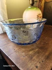 VTG Avalon Blue Anchor Hocking Glass Floral Large Salad/Serving Bowl Serveware