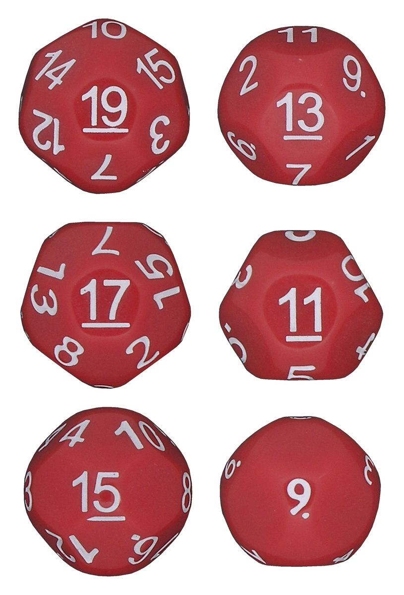 Red - Set of 6 Unusual Odd Sided dice - D9, D11, D13, D15, D17