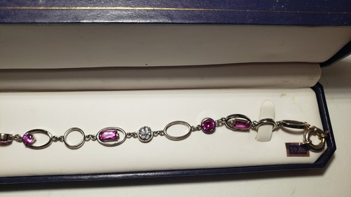 NIB Sterling Silver Lab Created Rose Ruby And CZ Bracelet 7 1/4 inch - Picture 3 of 5