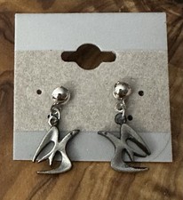 Vintage Bird Earrings Signed H.C. Artistic Style Silver Tone Pierced Stud Dangle