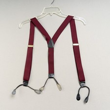 Men's Suspenders Burgundy Leather Button Ends Stretch