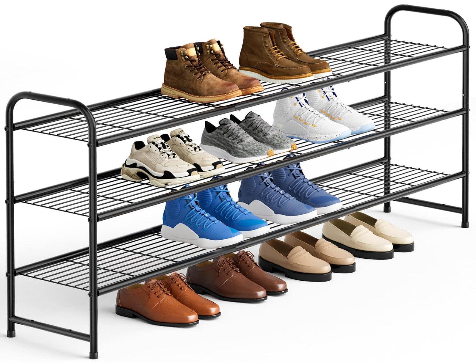 3-Tier Metal Shoe Rack for Closet or Entryway Wide Stackable Shoe Organizer Storage