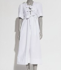 GANNI Women's White Decorative Ties Short Sleeve Midi Dress Size 34