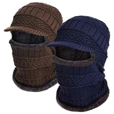 Syhood Knitted Balaclava Beanie Hat Winter Neck Warmer Ski 2 Navy Blue, Brown