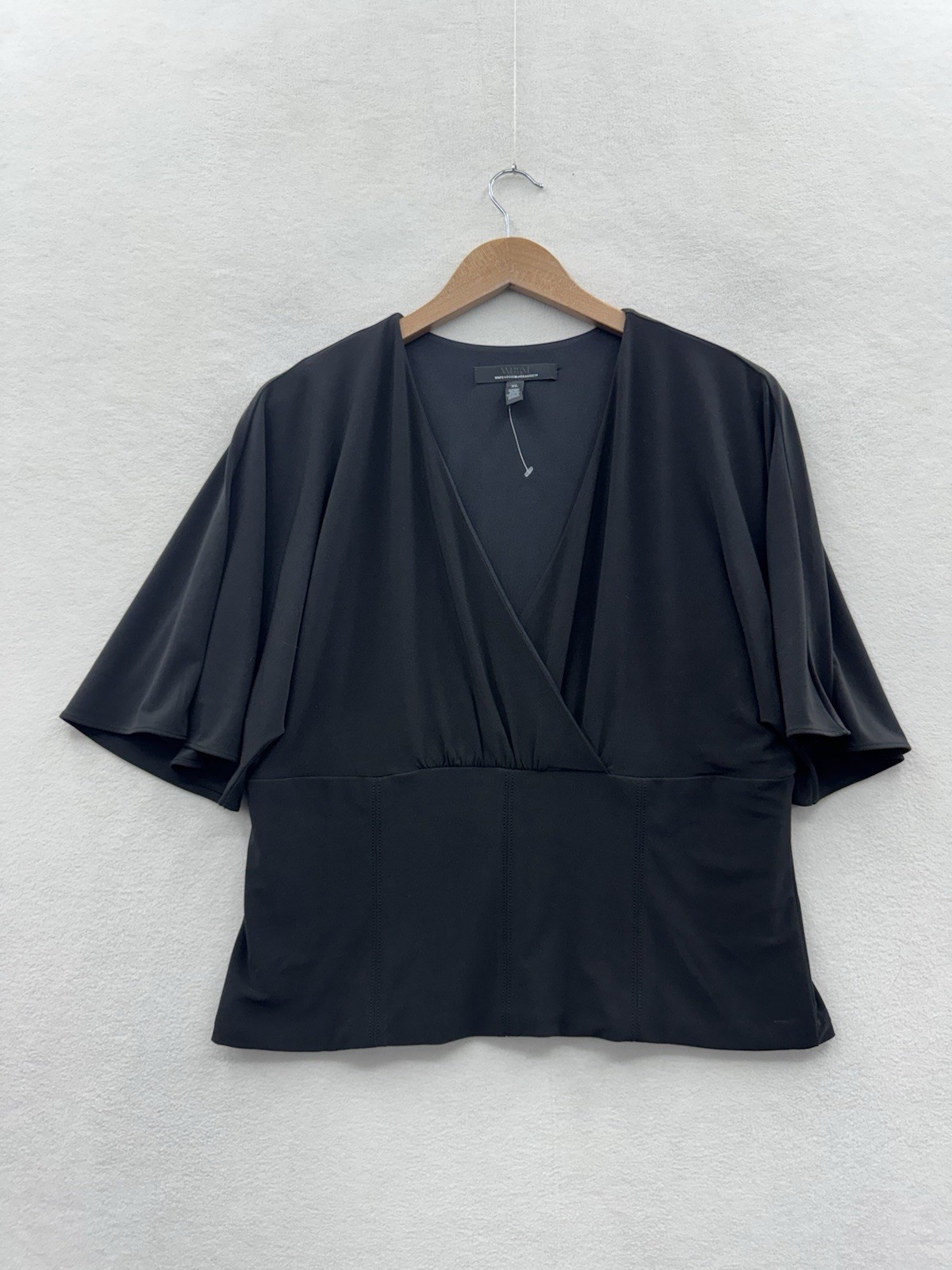 White House Black Market Women’s XL Flutter Sleeve V-neck Top Blouse Black