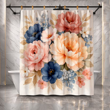Elegant Pink Blue Floral Shower Curtain 72x72 Polyester Bathroom