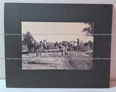 Road construction workers, logs, Genesee County Michigan; cabinet photo, history