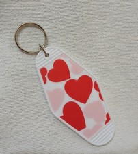 Novelty Acrylic Valentine's Key Chain White Flat Oval with Pink  Red Hearts