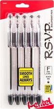   R.S.V.P.  Ballpoint Pens Fine Point 0.7 mm Clear Barrel Black Ink Pack Of 5