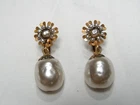...Vintage MIRIAM HASKELL...Gold Tone, Faux Pearls Dangle Clip-on Earrings...