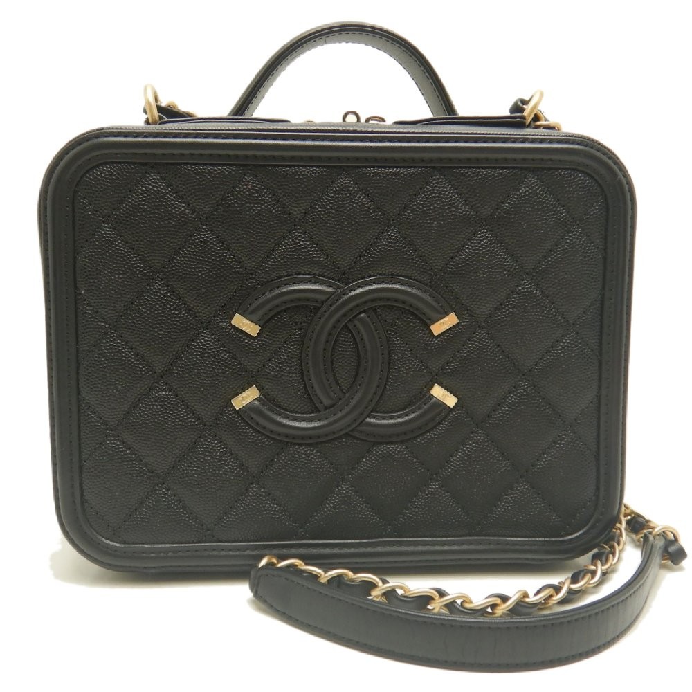 CHANEL Shoulder bag Vanity case CC filigree A93343 Leather black/253984