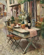 Bread Wine & Flowers | French Bistro Table Still Life | Museum Fine Art Print