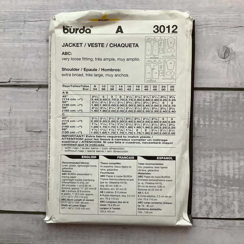 Burda Studio 3012 Sewing Pattern Jacket Loose Fitting Button Front Sz 8-26 UNCUT - Image 2 of 3