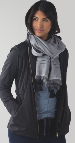 Lululemon Warrior Scarf Black Slate White Super Light Fringe Cotton - Picture 2 of 7