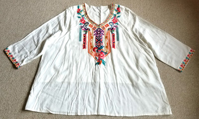 Womens Top-UNBRANDED-wht/multi embroidery Mexican-style Boho Peasant Hippie-XXL