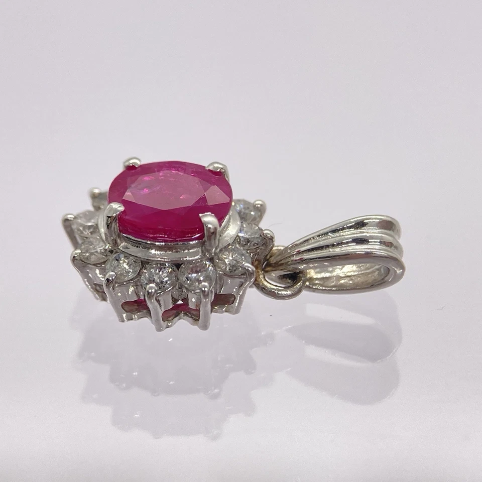 Collar Colgante Top Dije Rubí 0.6ct Diamante 0.18ct Platino Pt900 1.4g 0079 Foto 3 de 4