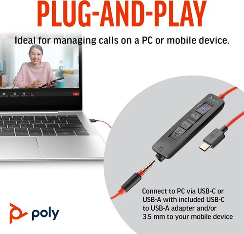 Poly Blackwire 3325 Wired Headset – Flexible Microphone Boom – Hi-fi Stereo - PC - Bild 4 von 5