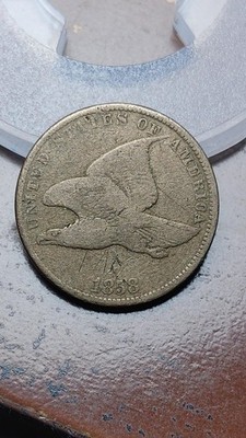 1858 Flying Eagle Cent Penny VG/F Scratched Planchet Flaw Mint Error        W914