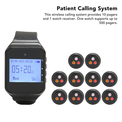 Patient Pager System 10 Pagers 1 Watch Receiver Stable Signal Dual Mode Wi IDM - Zdjęcie 7 z 12