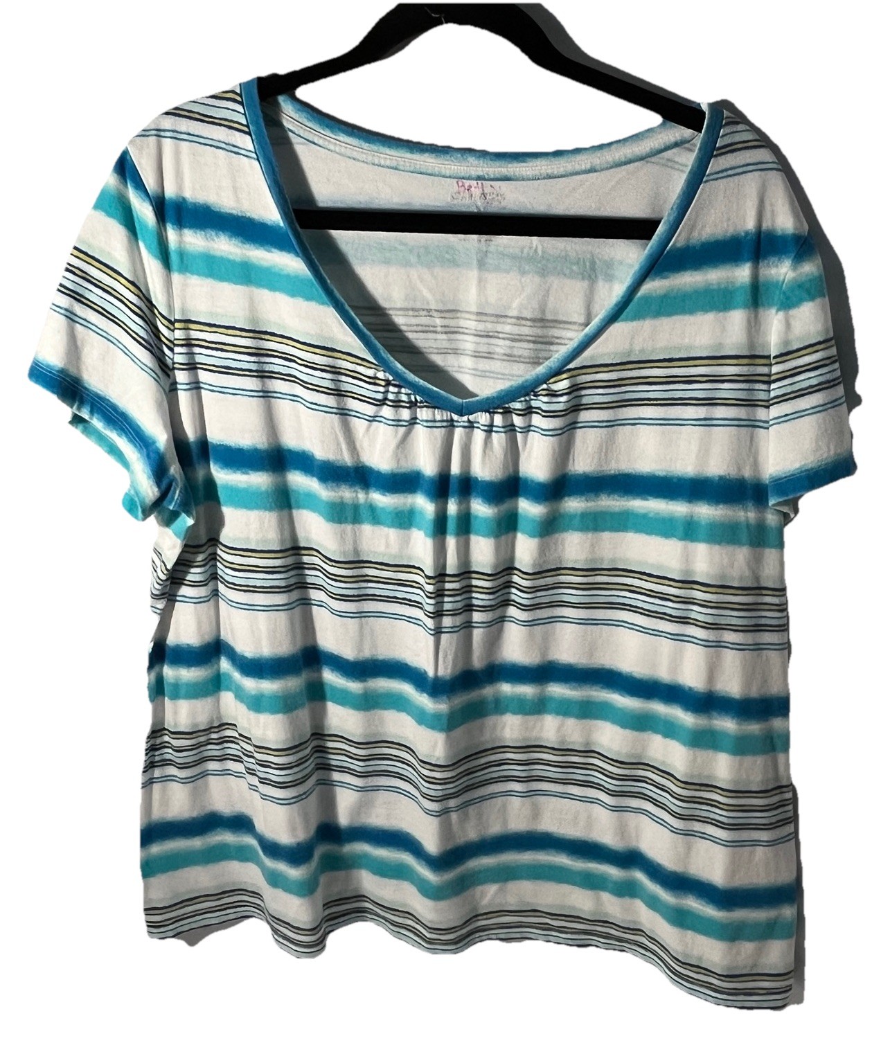 St Johns Bay Women's Striped Short Sleeve Tee Shirt 100% Cotton Blue White Sz 2X