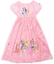 Bluey  Bingo Fantasy Nightgown Gown Pajamas Costume Pink Silver Stars 3T
