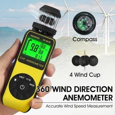 BTMETER 0.7-42m/s Wind Speed Direction Meter Auto Power Off Backlit Temp Gauge