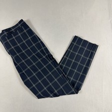 Banana Republic Ryan Fit Windowpane Plaid Dress Pants 6 Navy Blue Professional