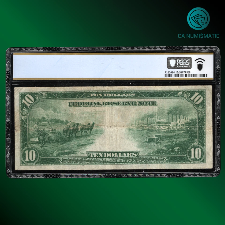Fr.909 1914 $10 Ten Dollars Federal Reserve Note New York, PMG 15, 64605 - Image 2 of 2