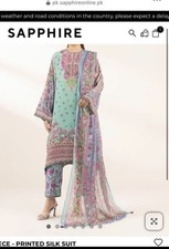 Sapphire 3 Piece Printed Silk Pakistani Salwar Kameez Blue Pink Green Purple