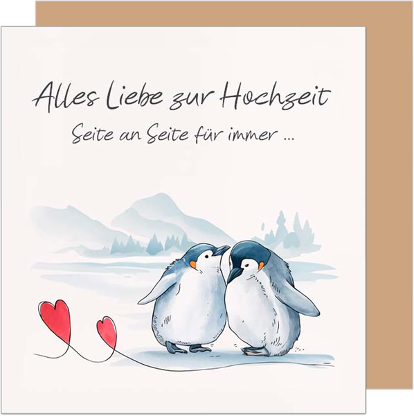 Premium GlüCkwunschkarte Zur Hochzeit Mit Umschlag - Pinguine-image