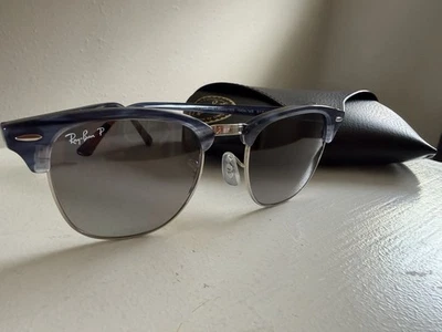 Ray-Ban Clubmaster Sunglasses – Blue Shiny Frame/Gray Polarized Lenses (RB3016) - Image 1 of 4