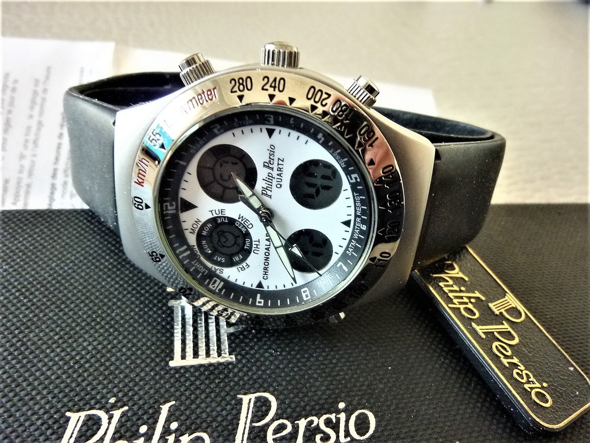 Montre PHILIP PERSIO Multifonctions – Édition Limitée 2010, Boîtier Acier, Bracelet Silicone – Neuf Avec étiquettes