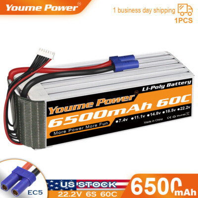 6S 22.2V 6500mAh LiPo Battery 60C EC5 For RC Helicopter Airplane Quad Boat Car