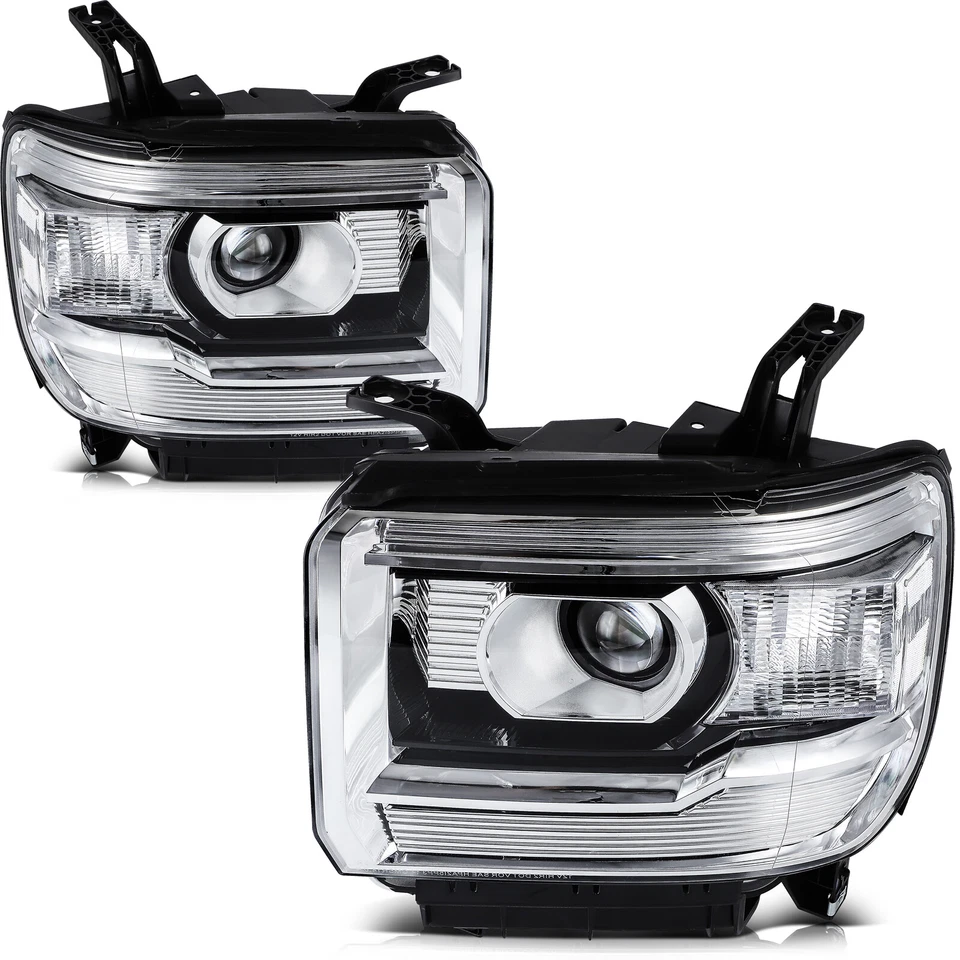 Par de faros transparentes carcasa cromada para GMC Sierra 2500HD 2015-2019 conjunto Foto 2 de 4