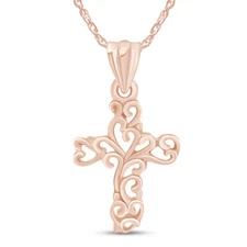 Filigree Swirl Cross 14K Rose Gold Plated Dangle Pendant Necklace